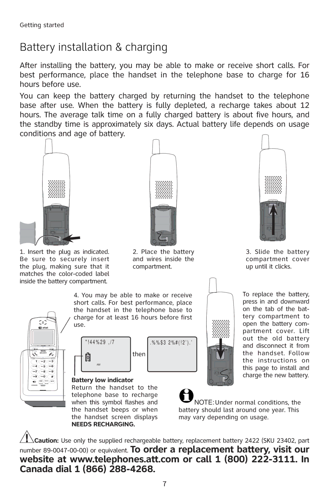 AT&T E5804 user manual Battery installation & charging, †…ƒ„’Šƒ‘’Ǎǒ†“‘€ƒ„ƒ„‡‘’, Ž’‹ƒŒ’ ”ƒƓ ‡„’ 