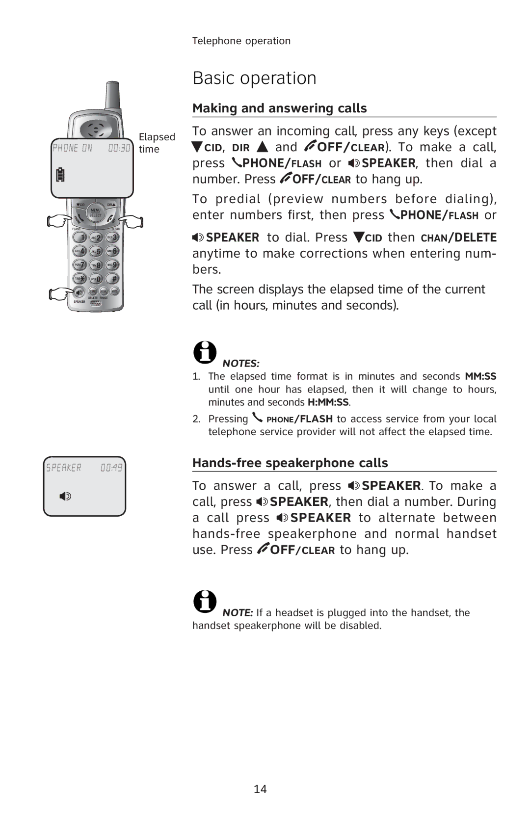 AT&T E5804 user manual Basic operation, Making and answering calls, Œ‘•ƒŒ‡Œ‹‡Œ…ŠŠƐŽƒ‘‘Œ—‰ƒ—‘ƪƒ–ƒŽ’ 