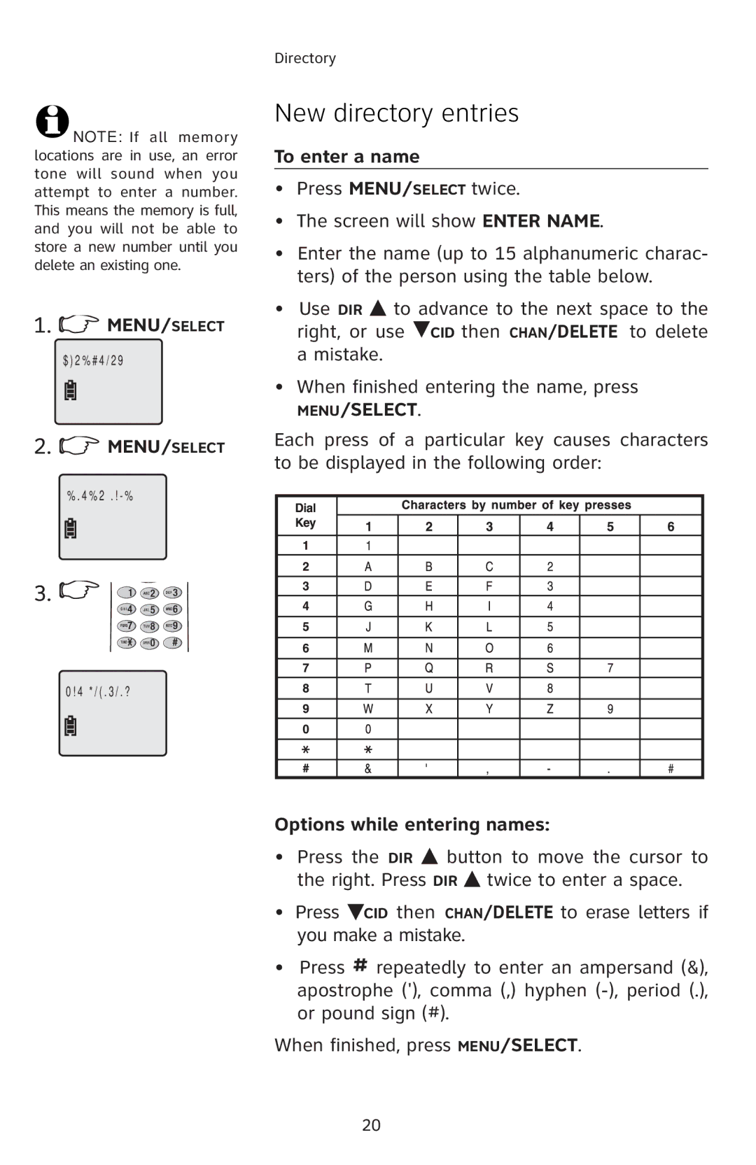 AT&T E5804 user manual New directory entries, To enter a name, ‘ƒDir ’‚”Œƒ’’†ƒŒƒ–’‘Žƒ’’†ƒ 