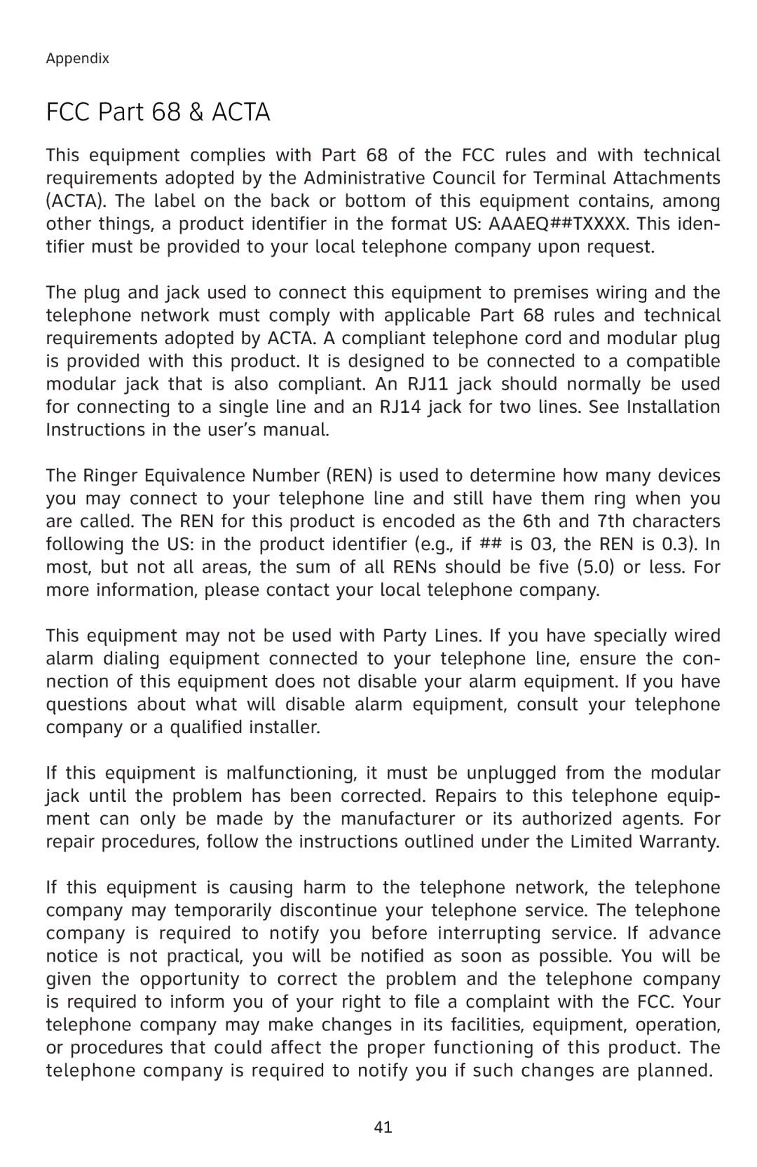 AT&T E5804 user manual FCC Part 68 & Acta 