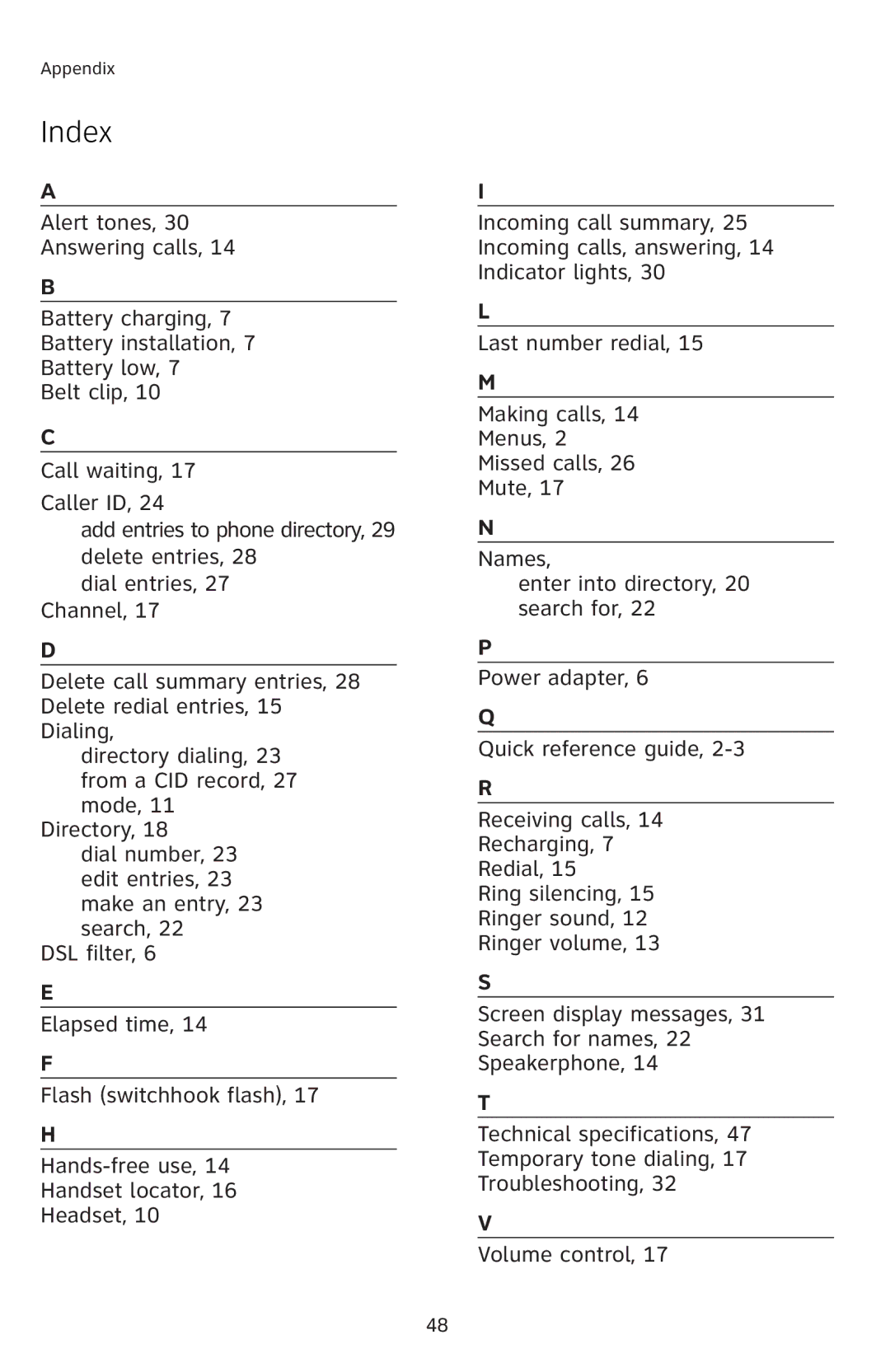 AT&T E5804 user manual Index 