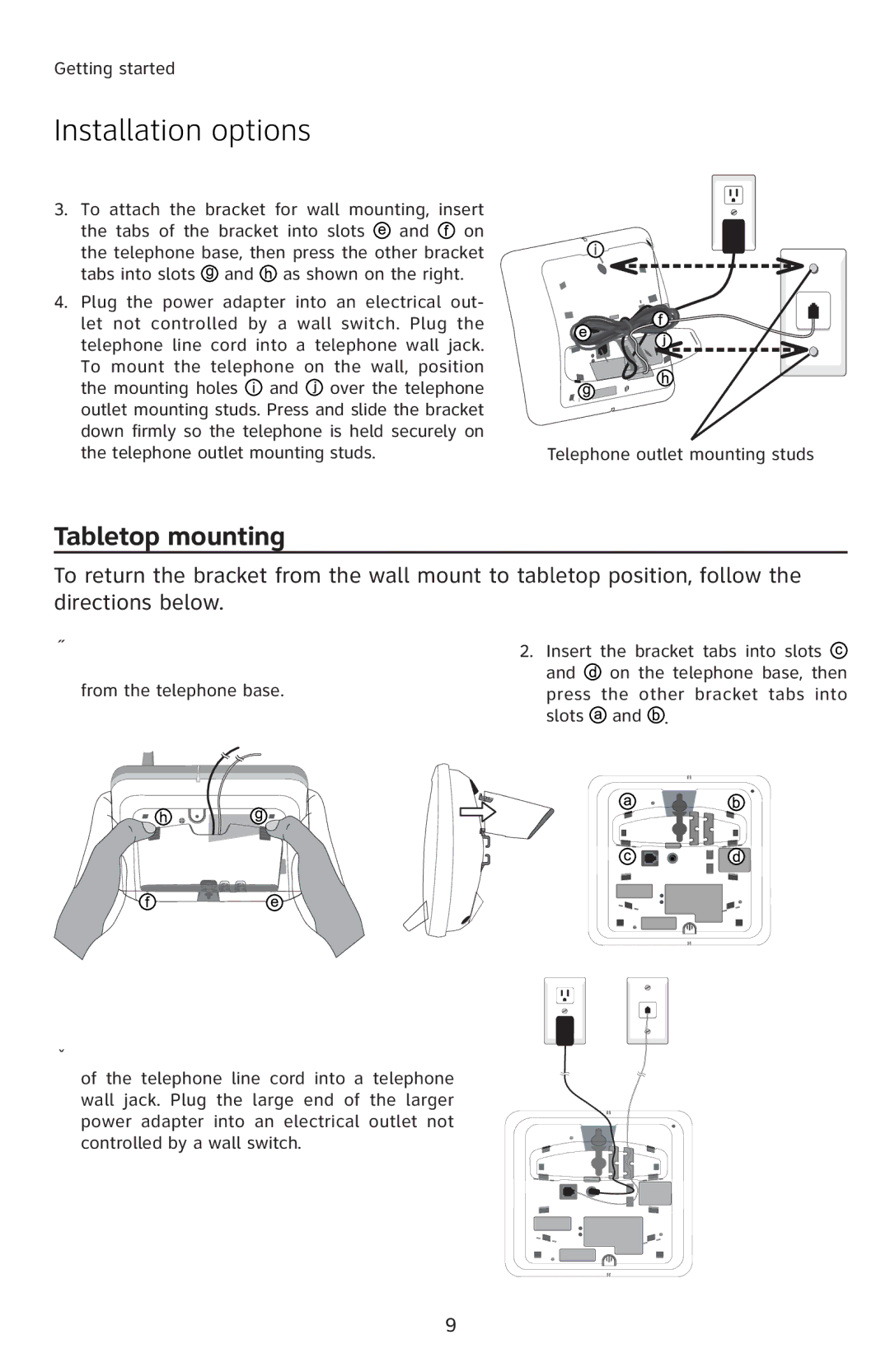 AT&T E5811 user manual Tabletop mounting, Ǐɠ“’ƒ‚‘’†“…†‘Š’‘ƓŠ“…’†ƒ’†ƒƒŒ‚ 