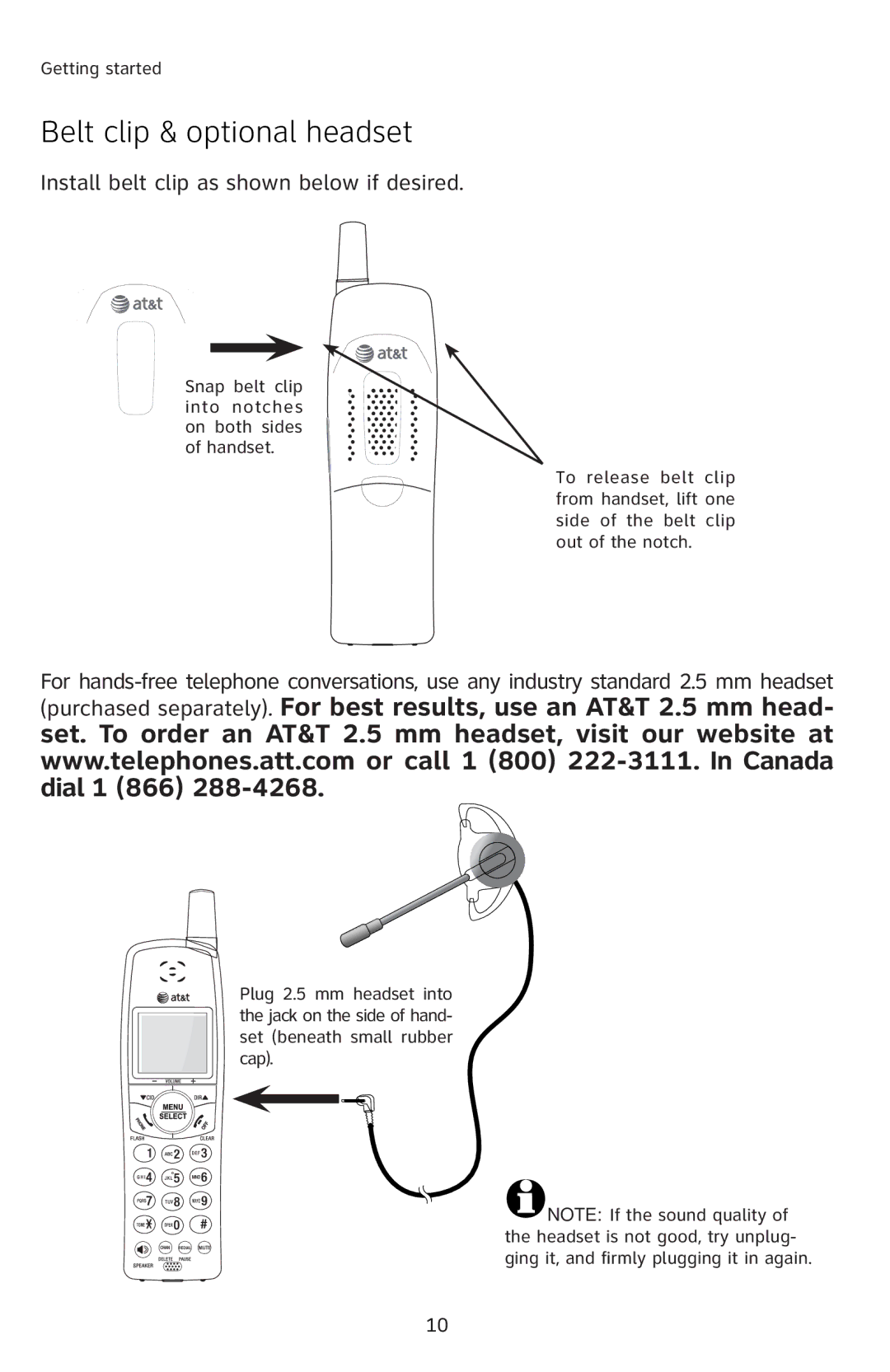 AT&T E5811 user manual Belt clip & optional headset, Install belt clip as shown below if desired 