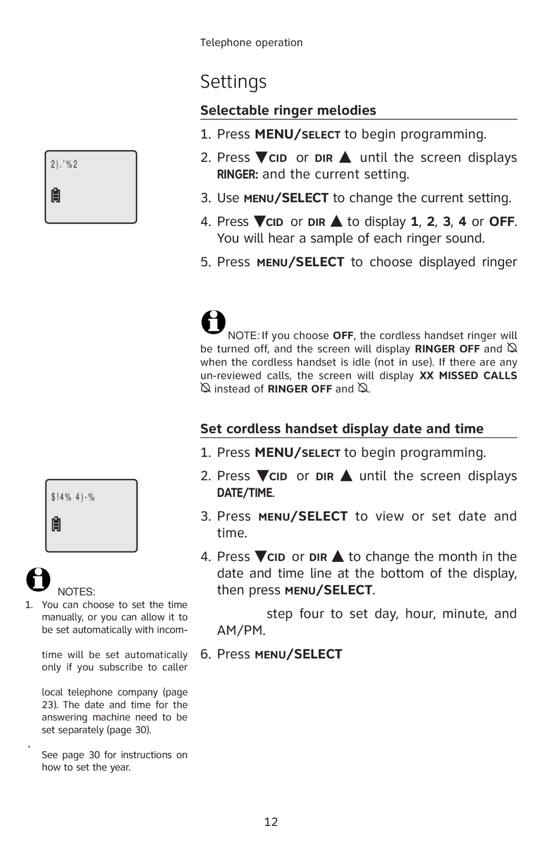 AT&T E5811 user manual Selectable ringer melodies, ‘“Œ‚Œ‚ƒ–‡’Ɠ, Set cordless handset display date and time 