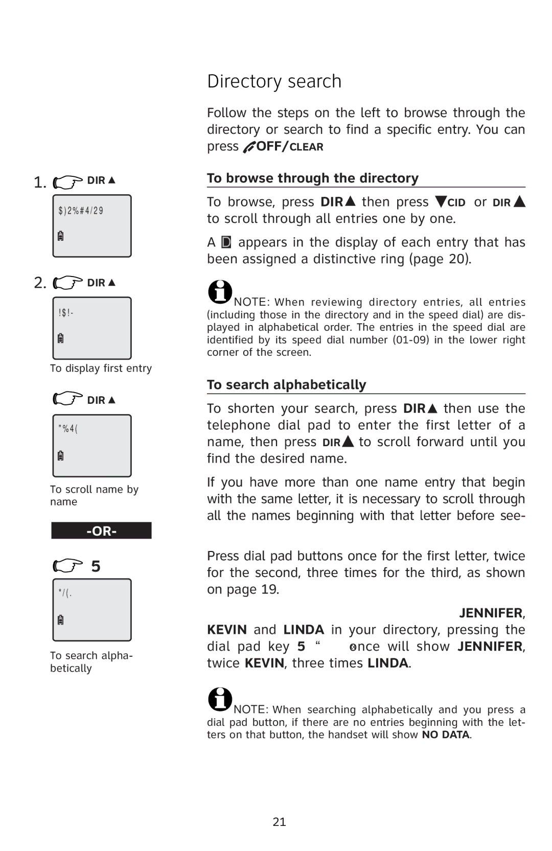 AT&T E5811 user manual Directory search, To browse through the directory, To search alphabetically 