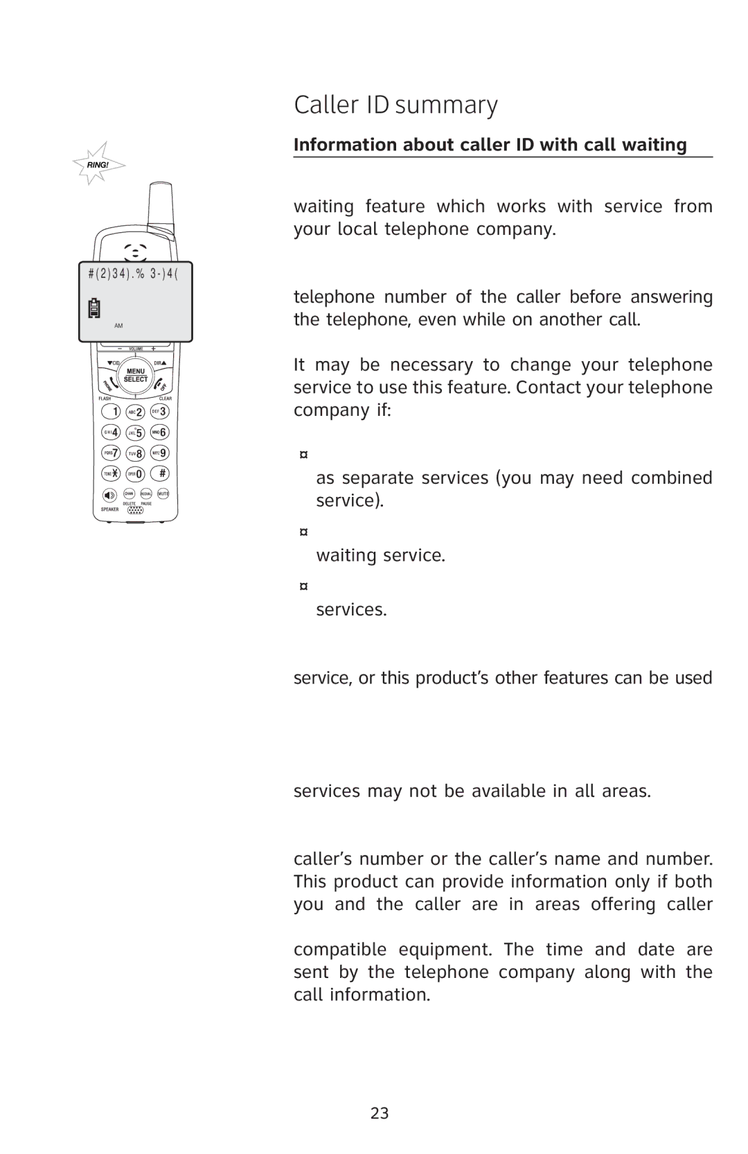 AT&T E5811 user manual Information about caller ID with call waiting 