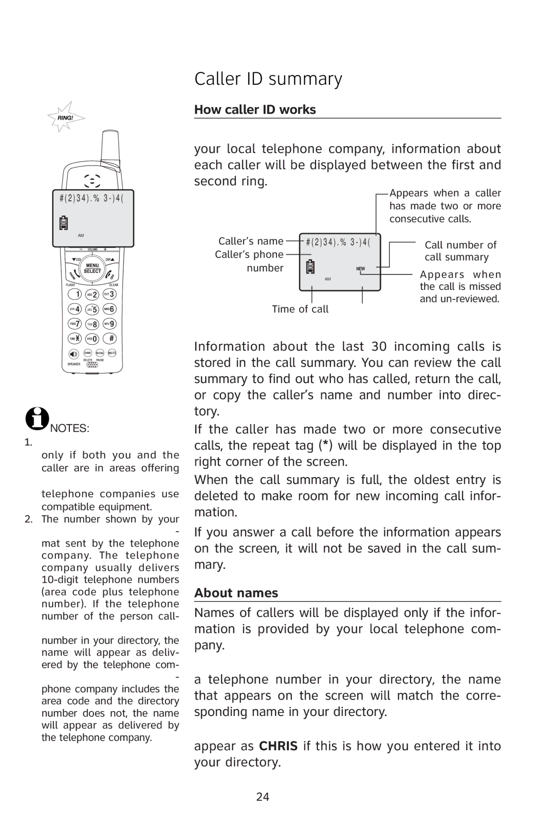 AT&T E5811 user manual Caller ID summary, How caller ID works, About names 