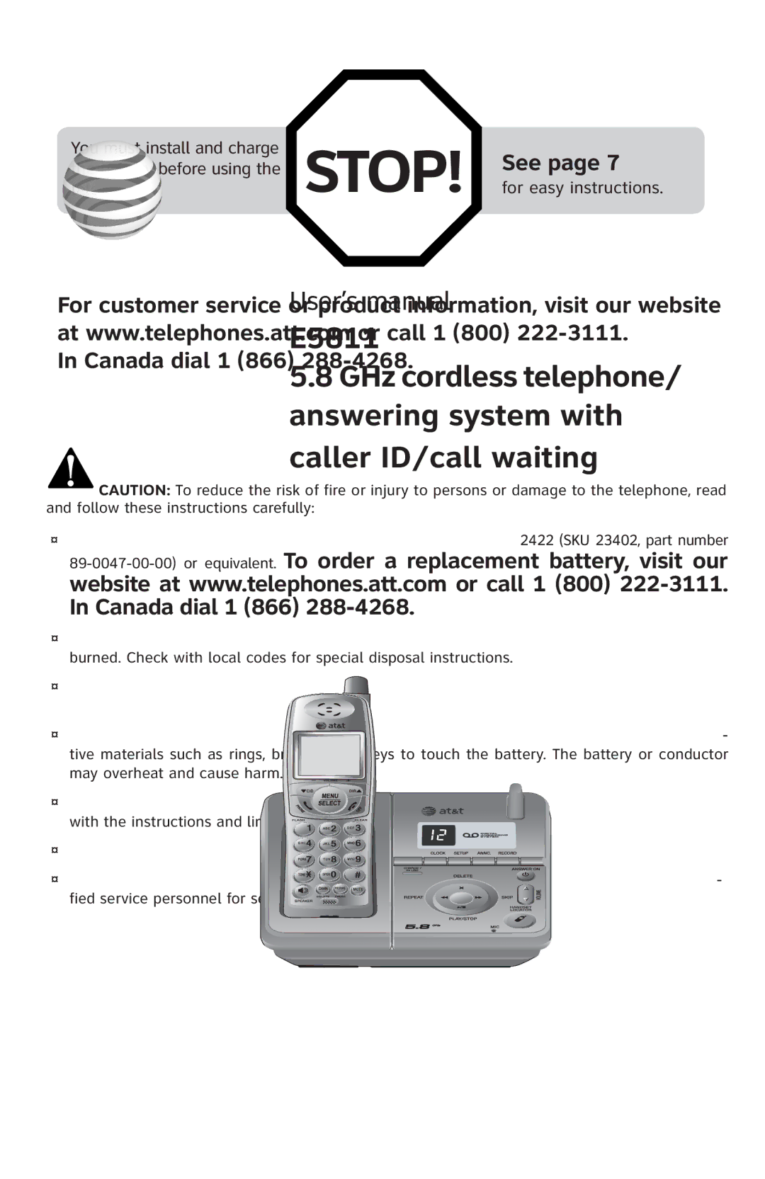 AT&T E5811 user manual Stop 