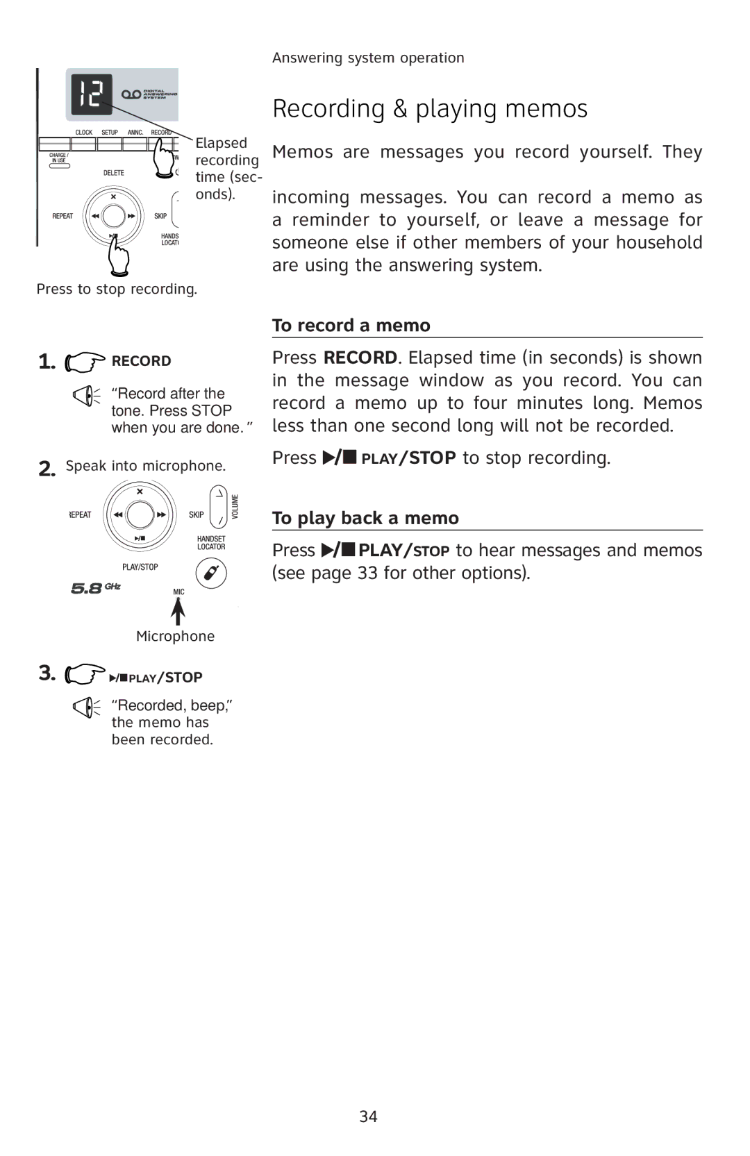 AT&T E5811 user manual To play back a memo 