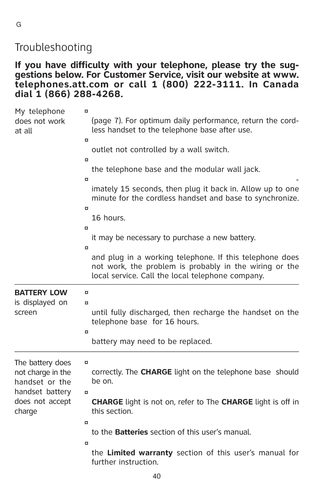 AT&T E5811 user manual Troubleshooting 