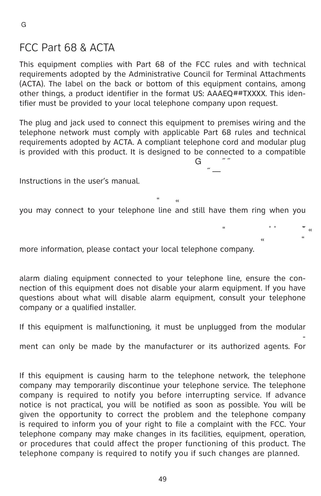 AT&T E5811 user manual FCC Part 68 & Acta 