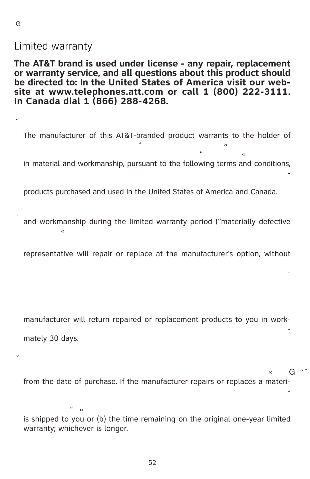 AT&T E5811 user manual Limited warranty, Ǎɠ†’‚ƒ‘’†‡‘Š‡‹‡’ƒ‚•Œ’—”ƒƘ 