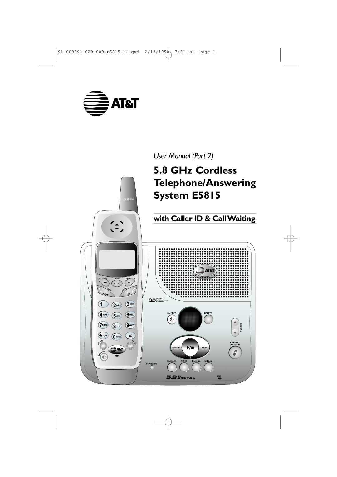 AT&T user manual GHz Cordless Telephone/Answering System E5815 