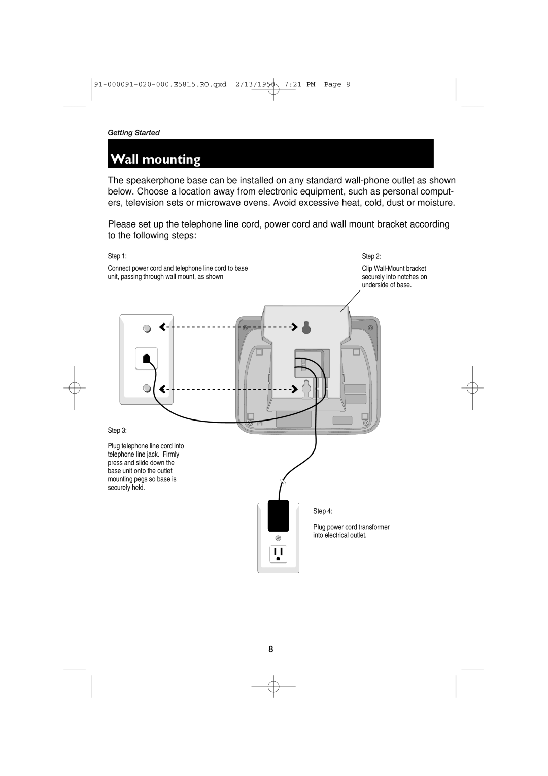 AT&T E5815 user manual Wall mounting, Step 