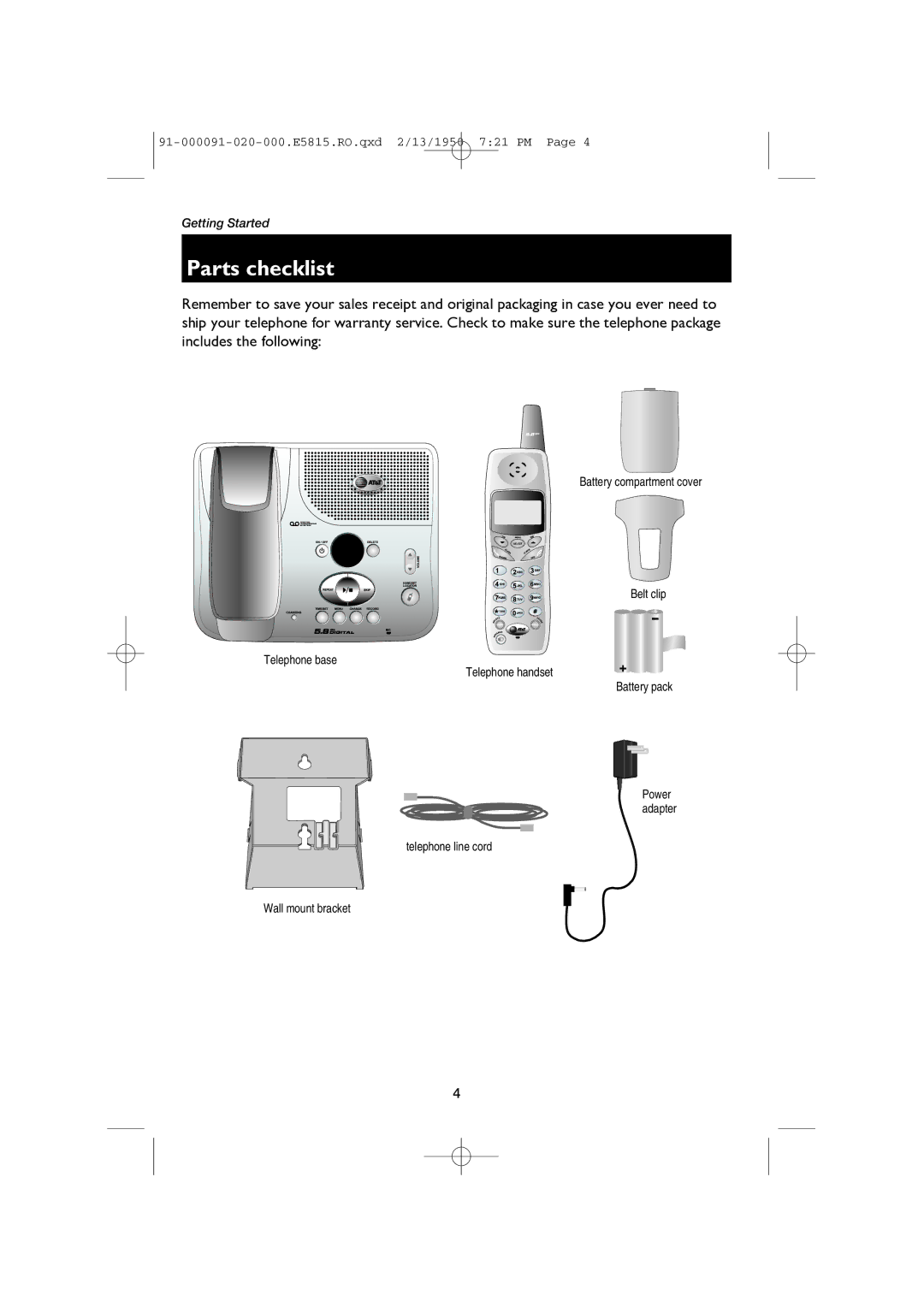 AT&T E5815 user manual Parts checklist 