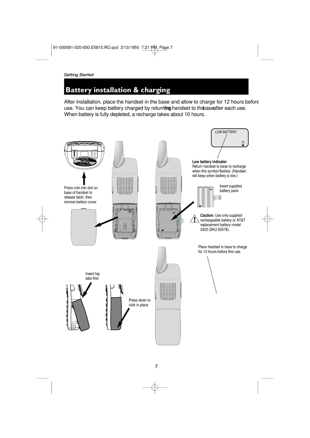 AT&T E5815 user manual Battery installation & charging, Low battery indicator 