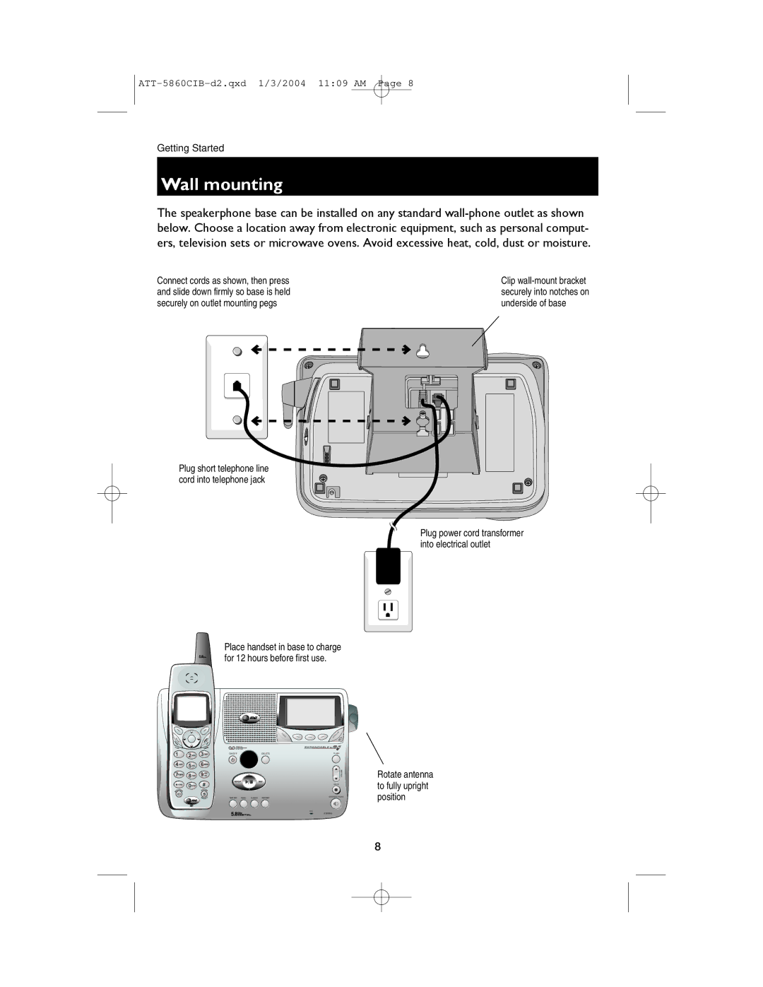 AT&T E5860 user manual Wall mounting 