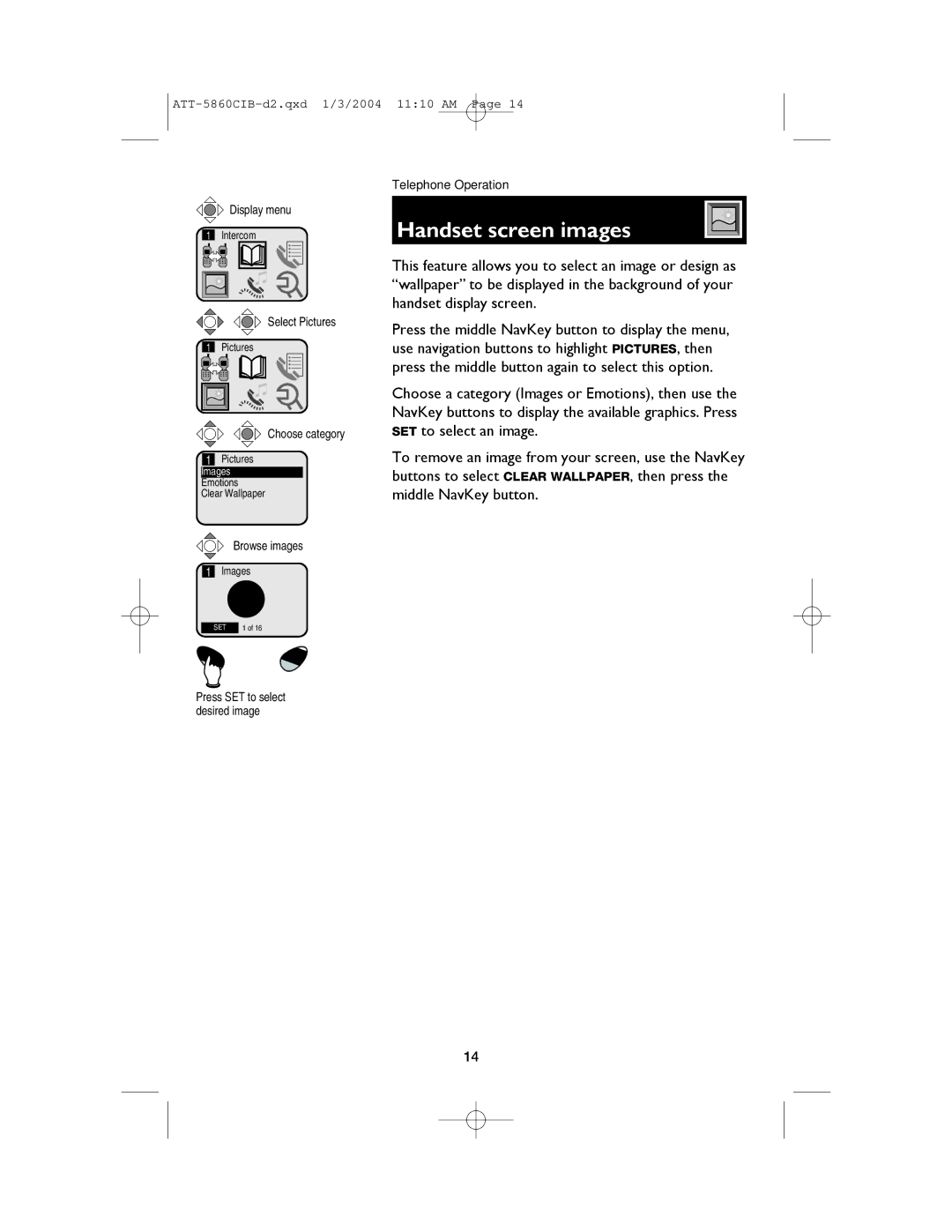 AT&T E5860 user manual Handset screen images 