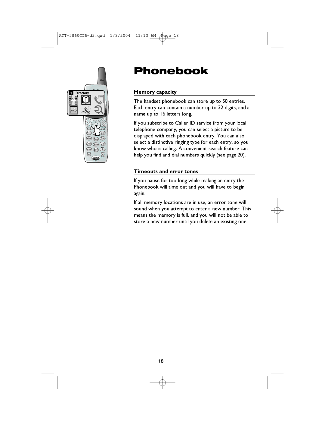 AT&T E5860 user manual Memory capacity, Timeouts and error tones 