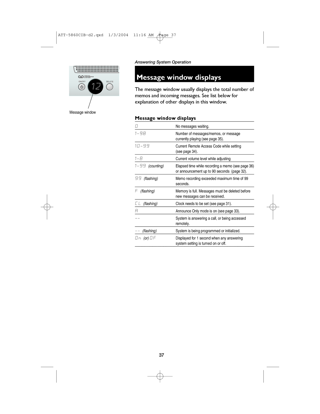 AT&T E5860 user manual Message window displays 