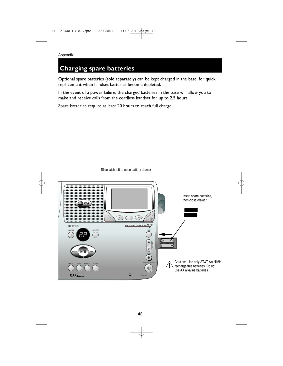 AT&T E5860 user manual Charging spare batteries 