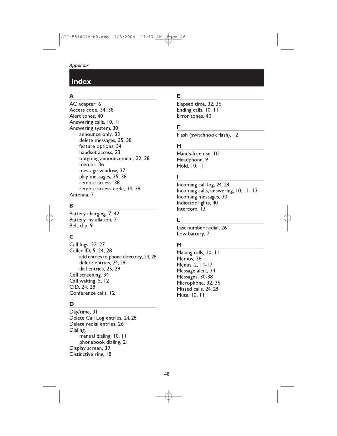 AT&T E5860 user manual Index 