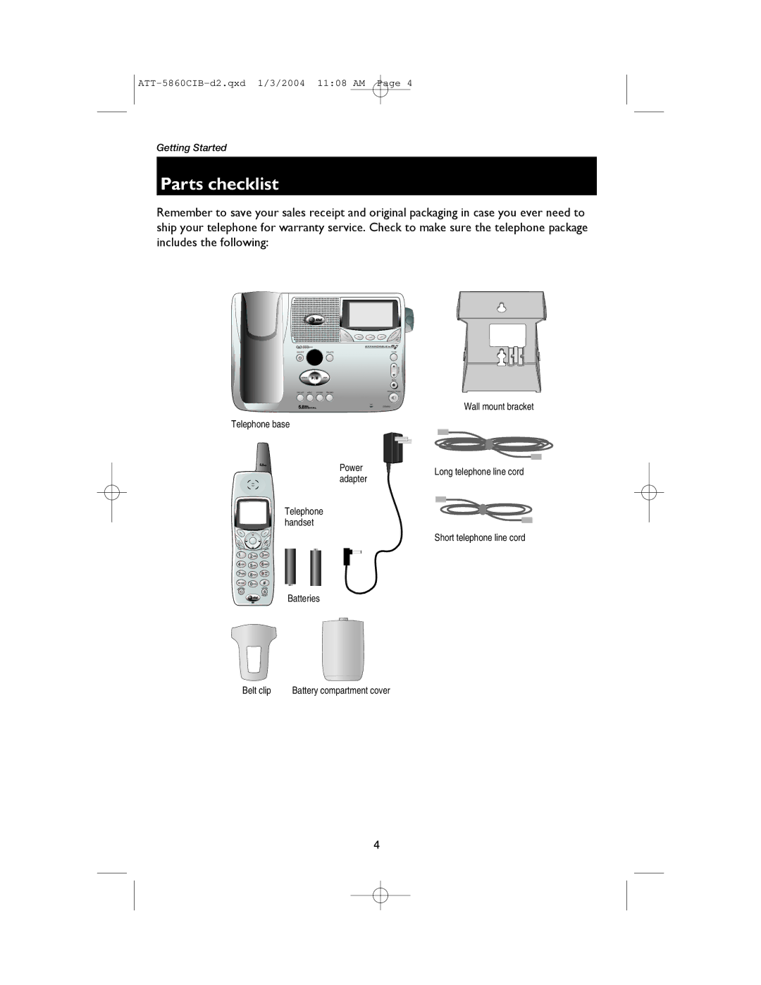 AT&T E5860 user manual Parts checklist 