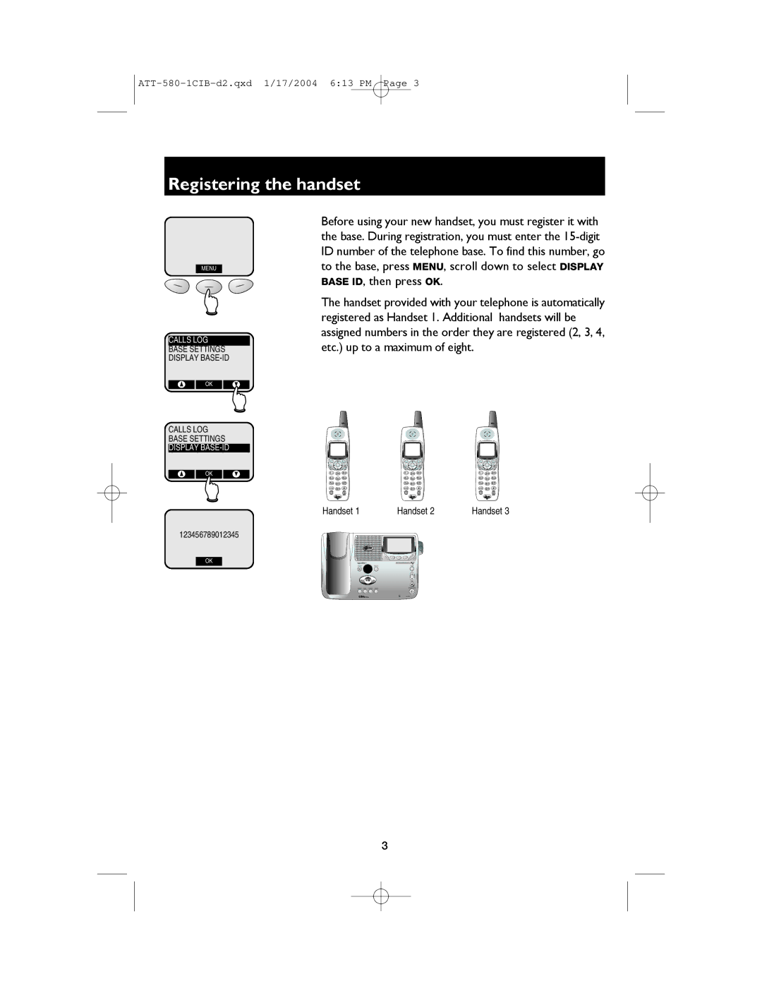 AT&T E5860 user manual Registering the handset 