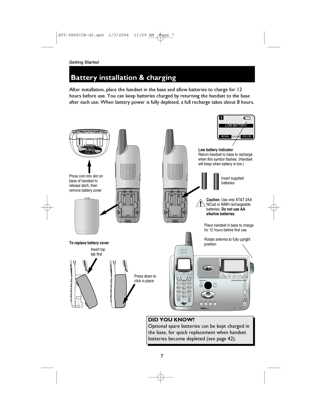 AT&T E5860 user manual Battery installation & charging, Low battery indicator 