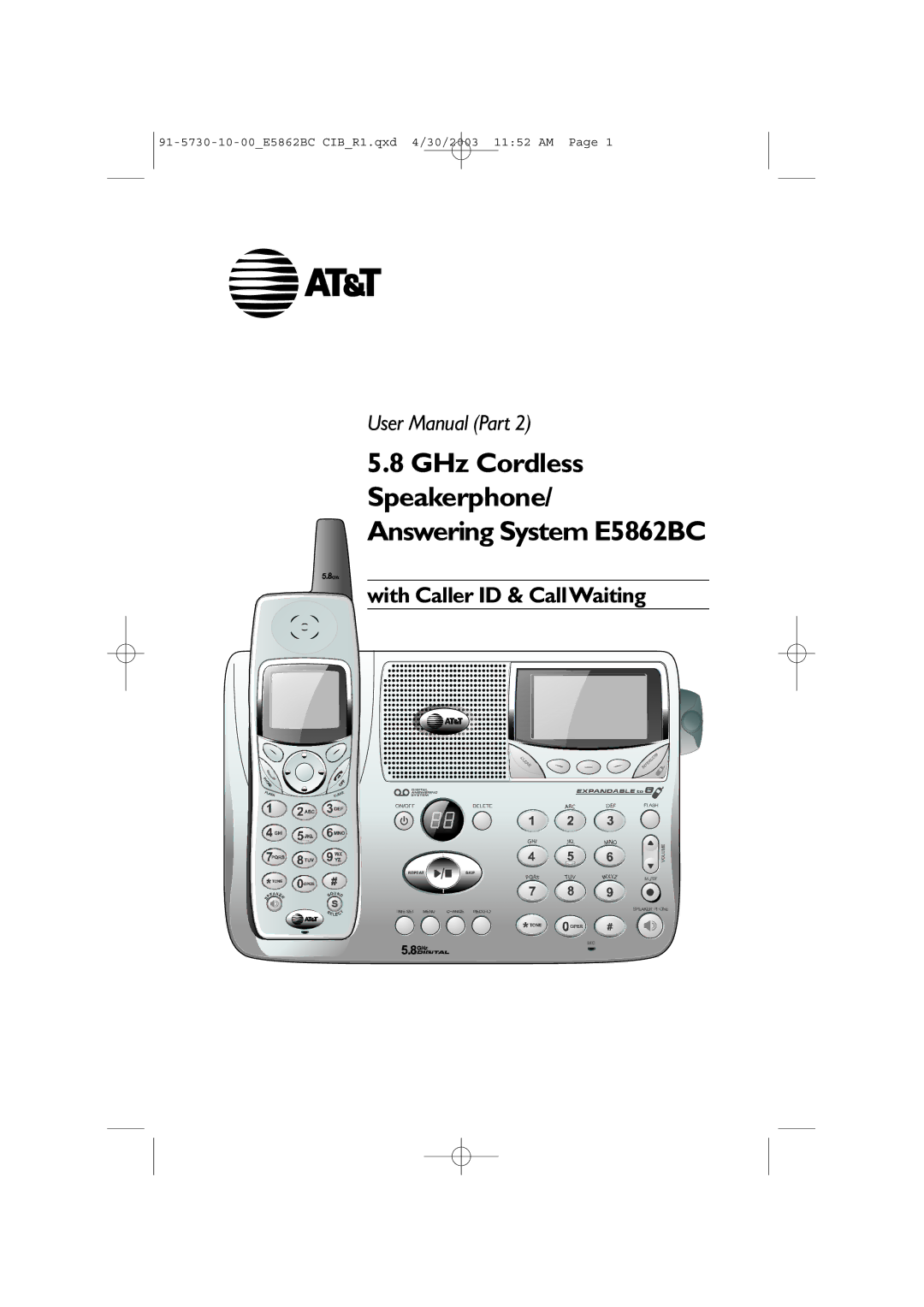 AT&T user manual GHz Cordless Speakerphone/ Answering System E5862BC 