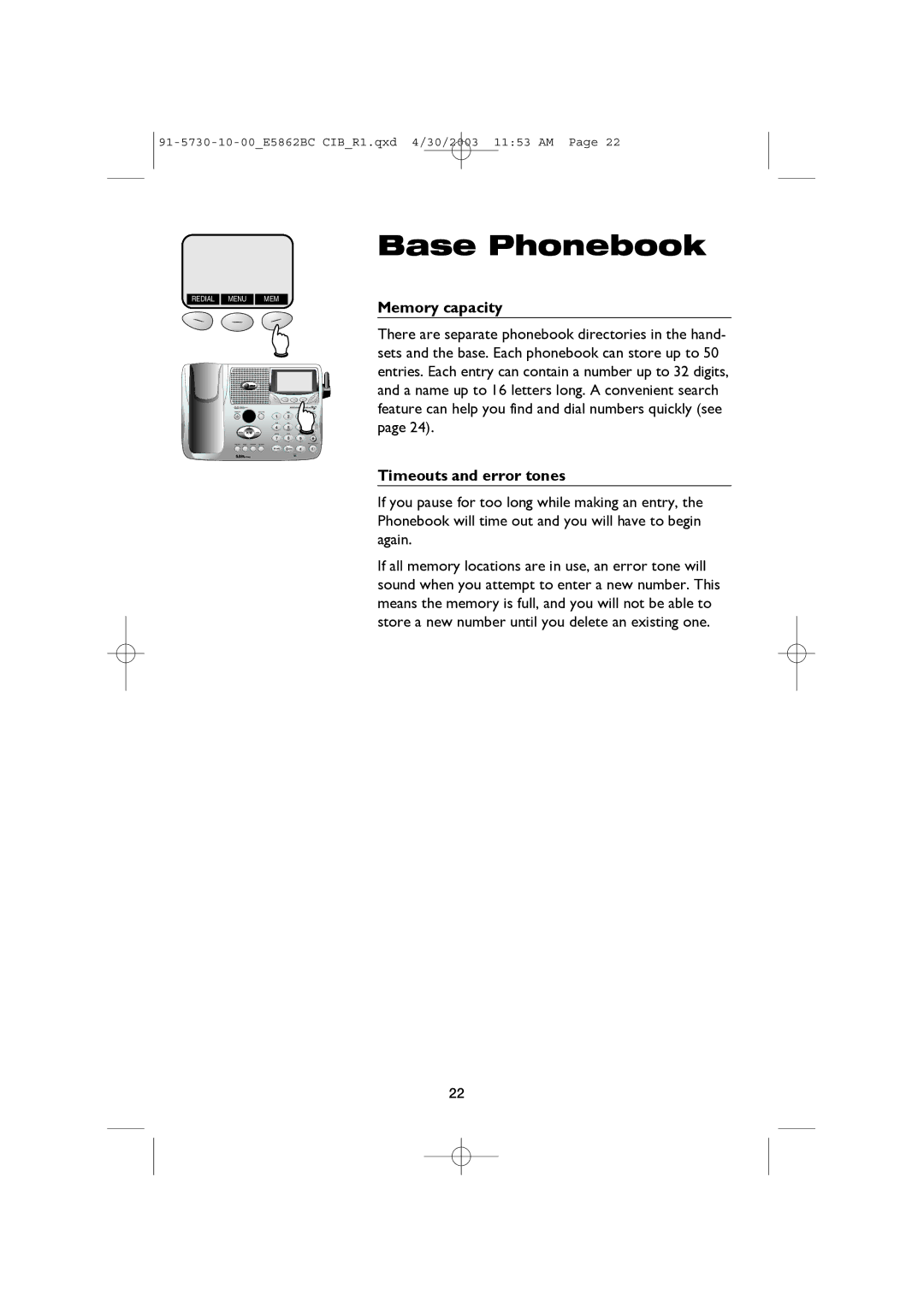 AT&T E5862BC user manual Base Phonebook 