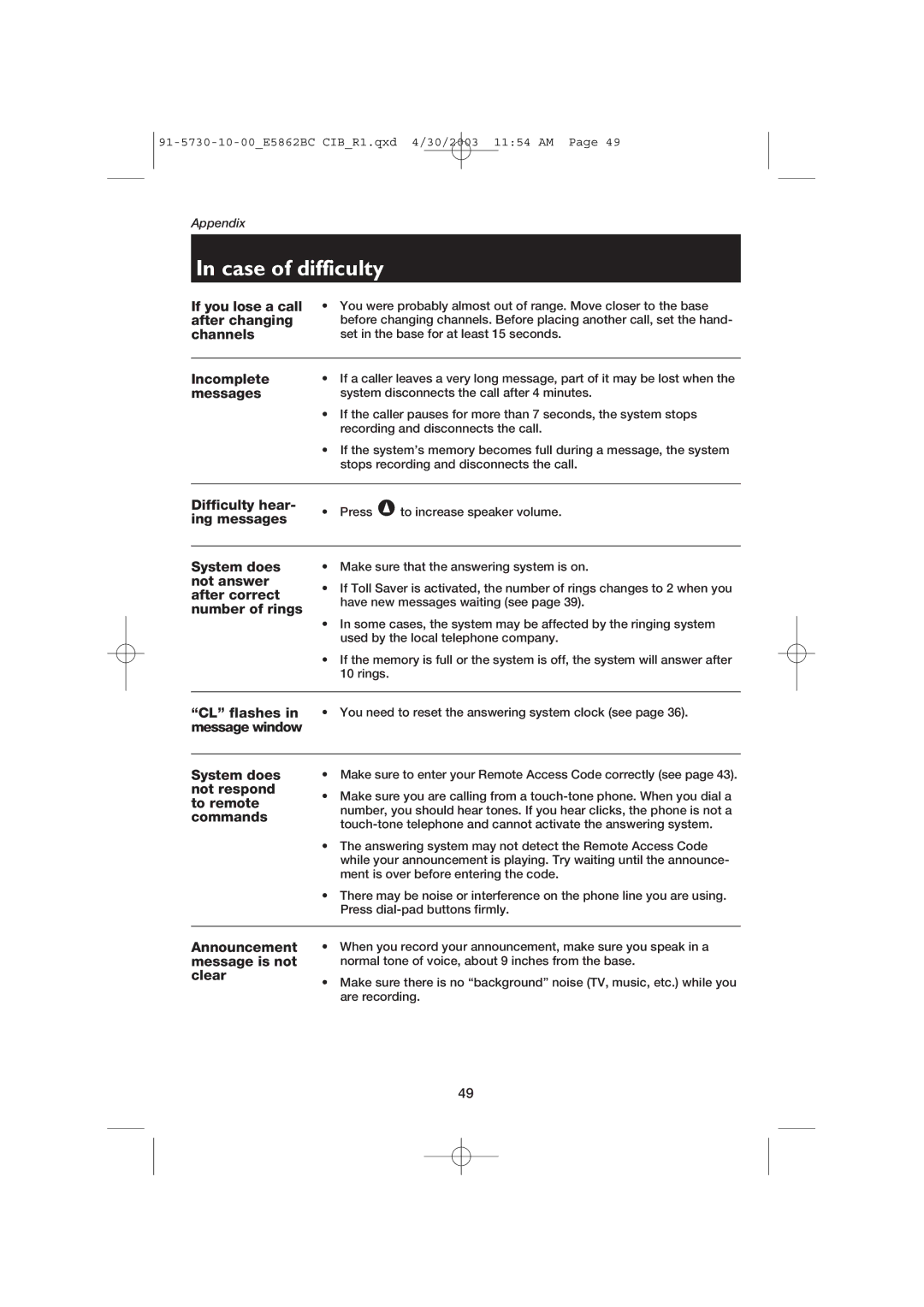 AT&T E5862BC user manual If you lose a call 