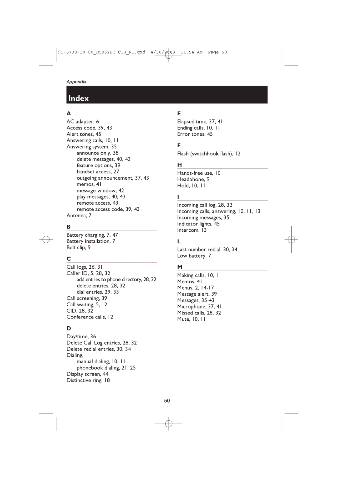 AT&T E5862BC user manual Index 