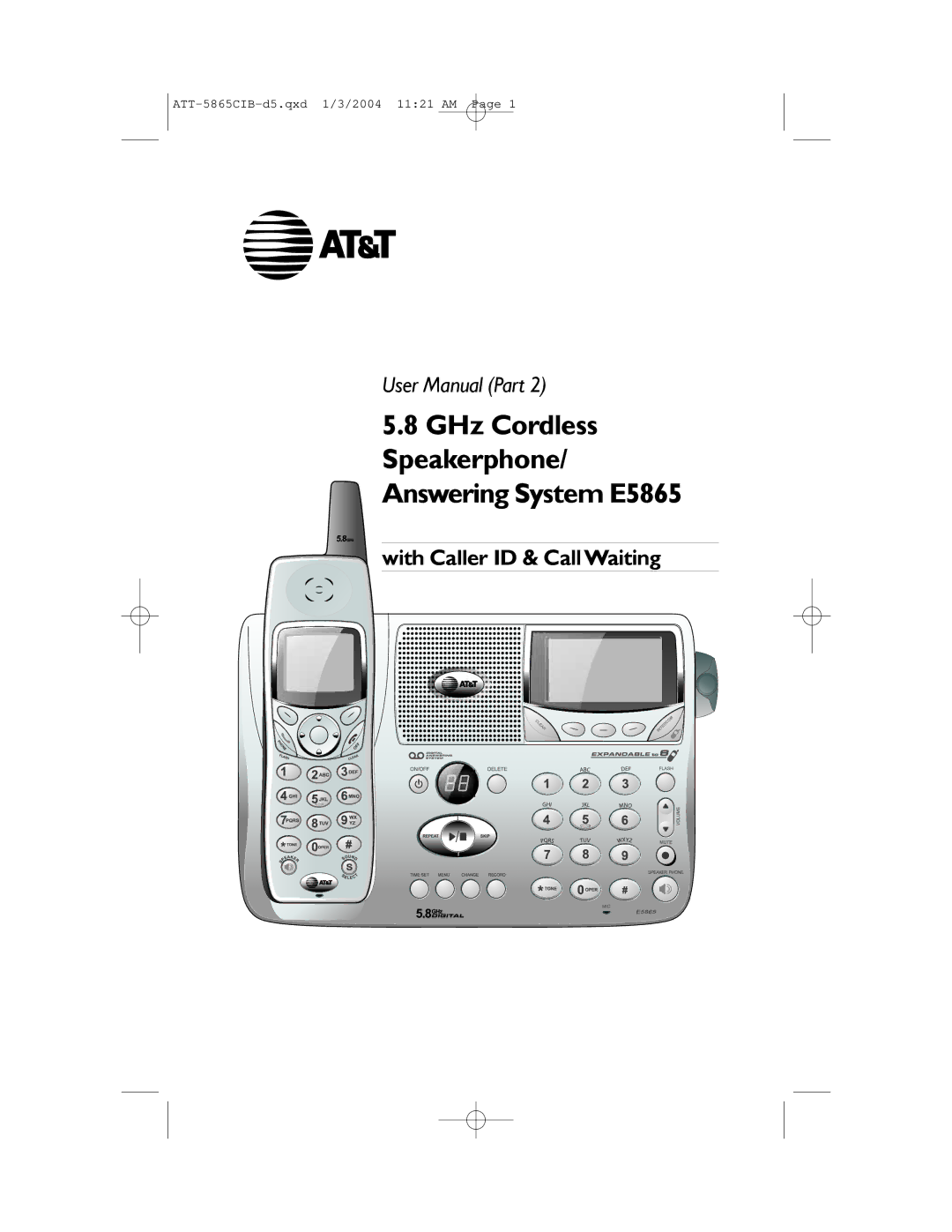 AT&T user manual GHz Cordless Speakerphone/ Answering System E5865 