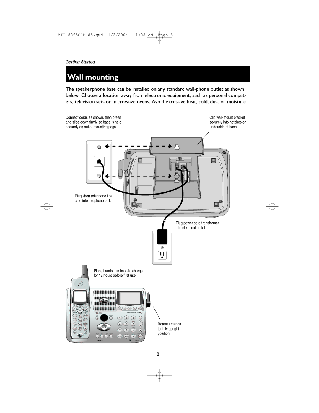 AT&T E5865 user manual Wall mounting 