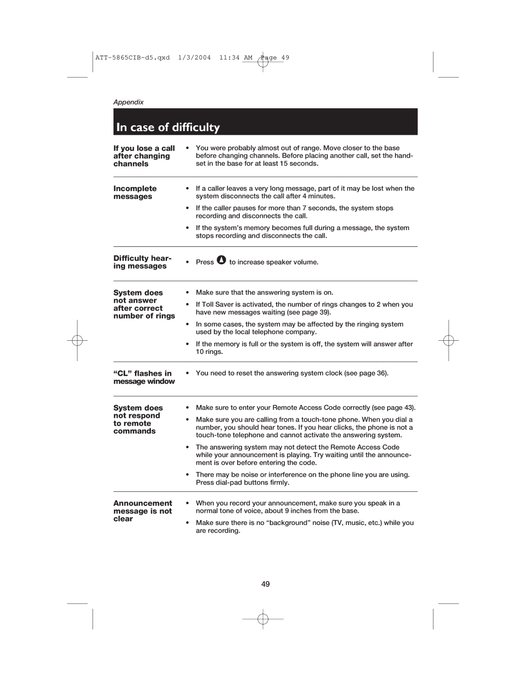 AT&T E5865 user manual If you lose a call 