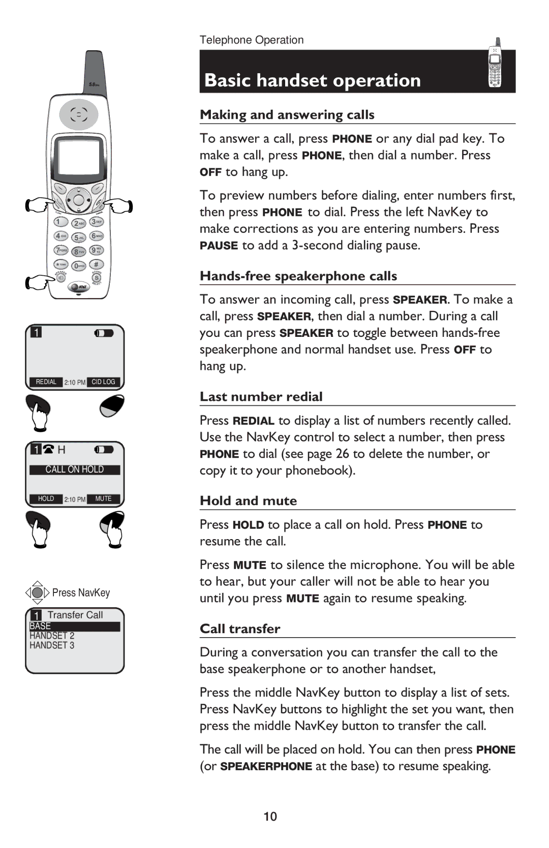 AT&T E5900B user manual Basic handset operation 