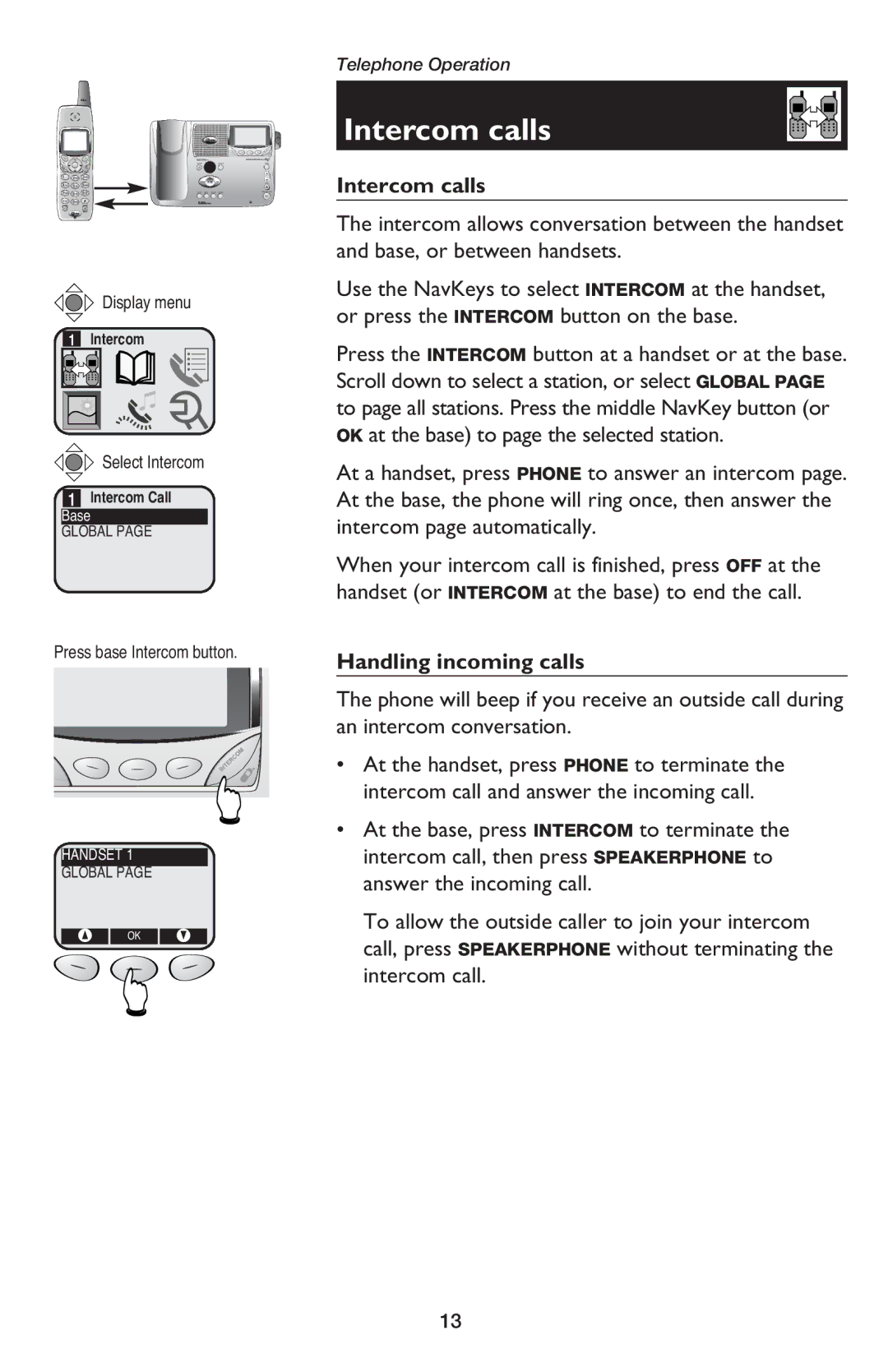 AT&T E5900B user manual Intercom calls, Handling incoming calls 