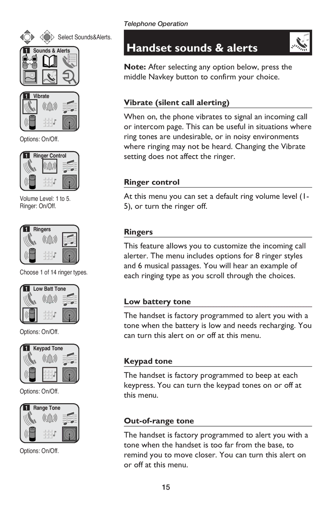 AT&T E5900B user manual Handset sounds & alerts 