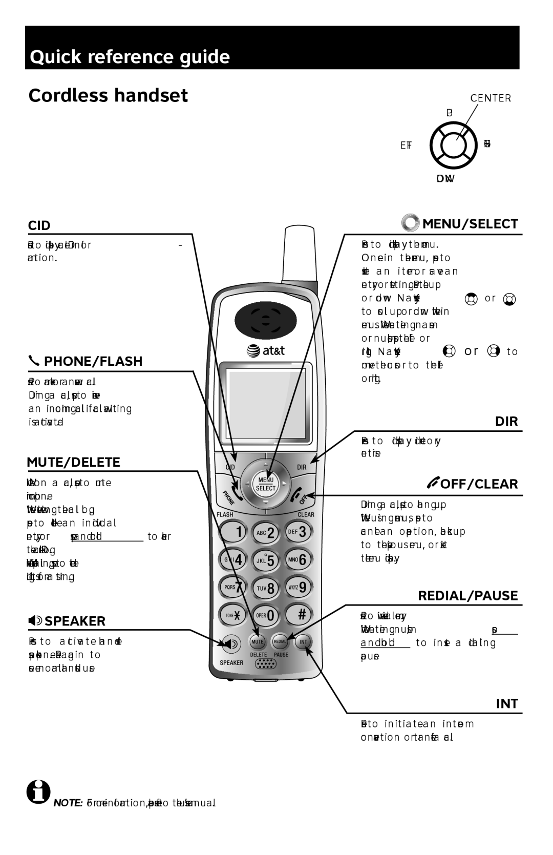 AT&T E5901 quick start Quick reference guide, Cordless handset 