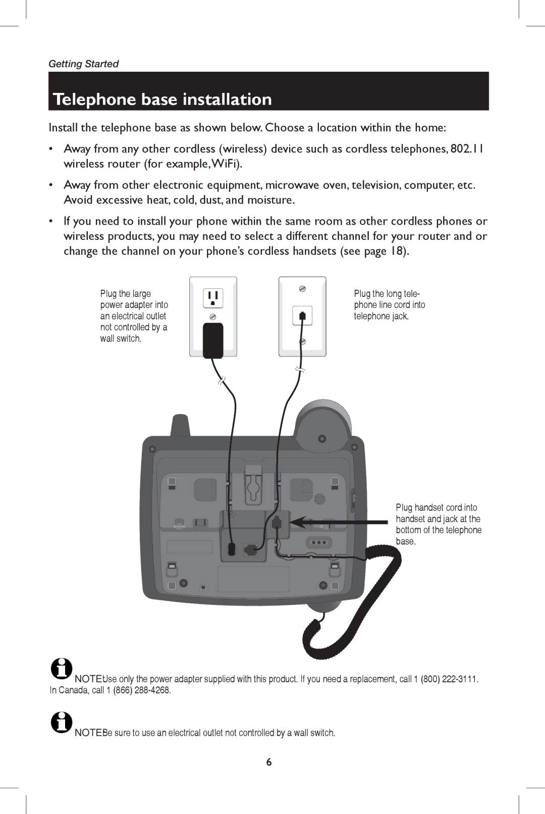 AT&T E5908 user manual Telephone base installation 