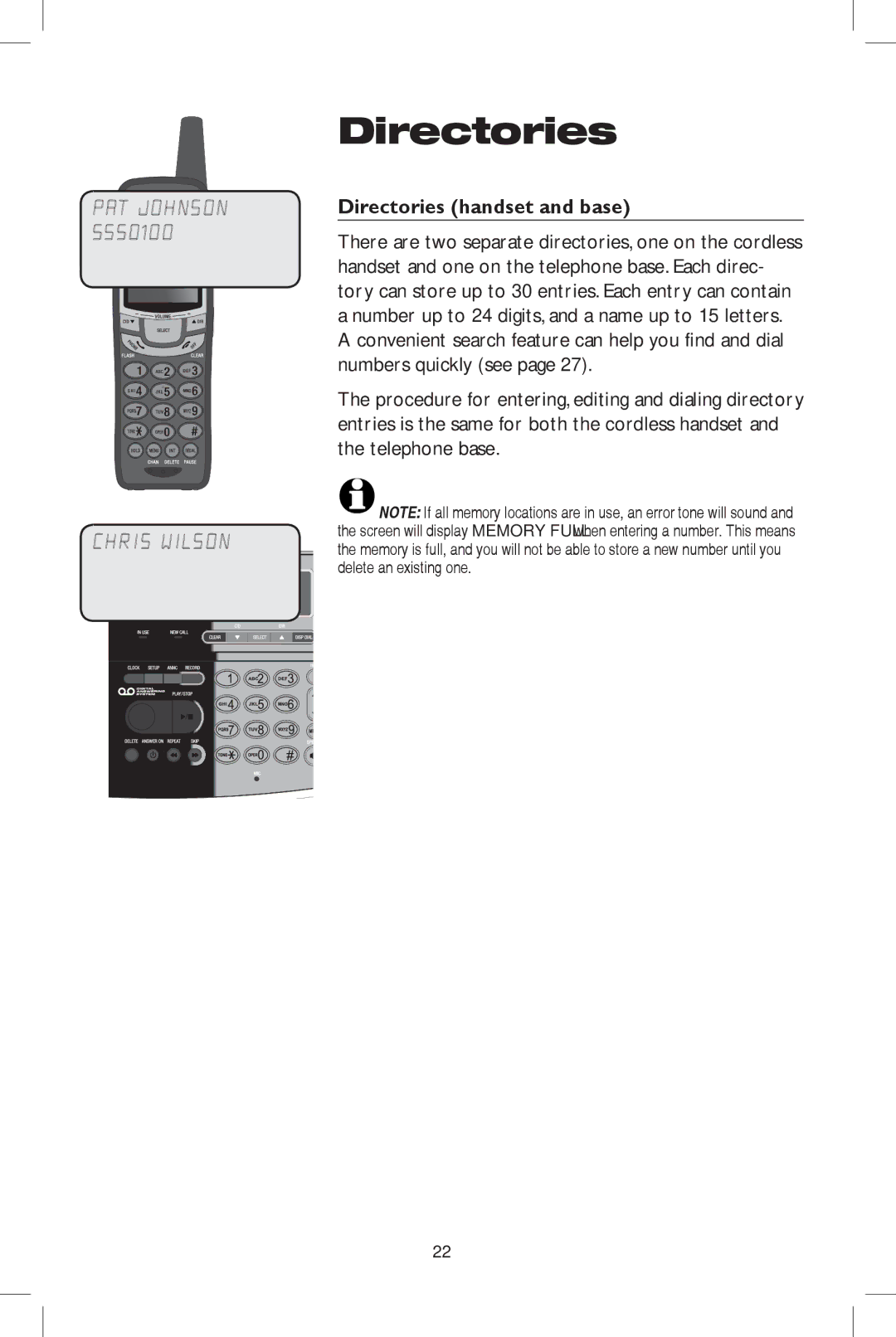 AT&T E5908 user manual Directories handset and base 