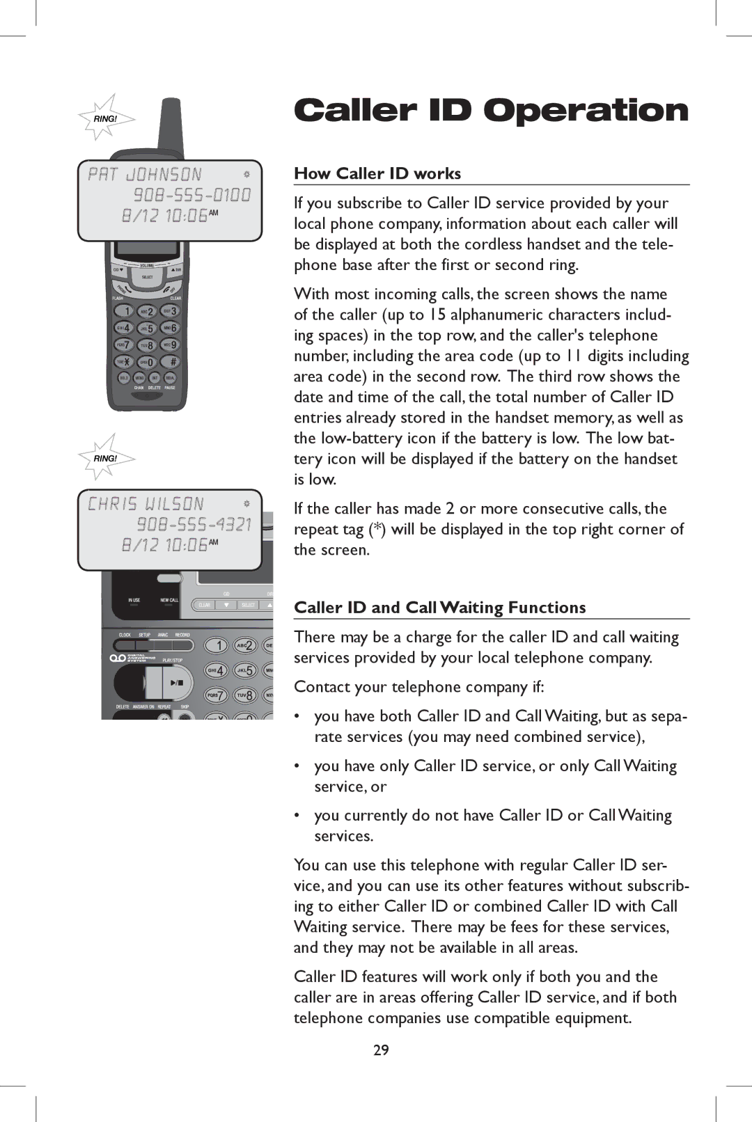 AT&T E5908 user manual How Caller ID works, Caller ID and Call Waiting Functions 