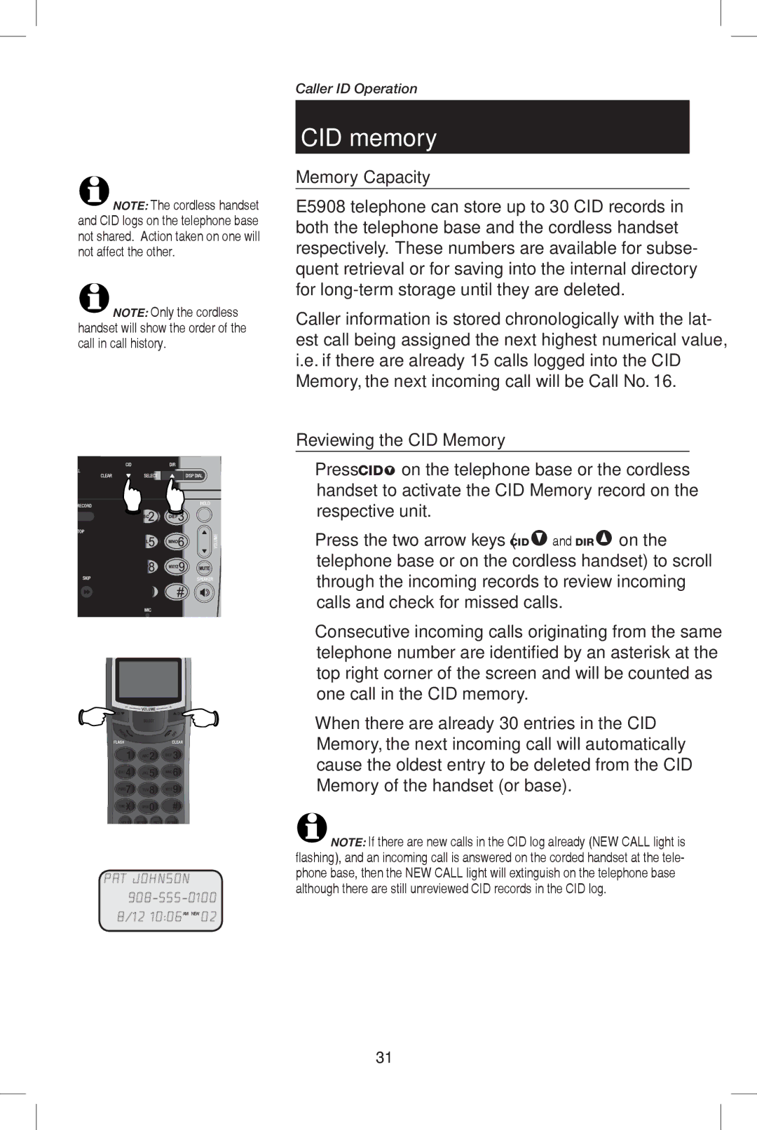 AT&T E5908 user manual CID memory, Memory Capacity, Reviewing the CID Memory 