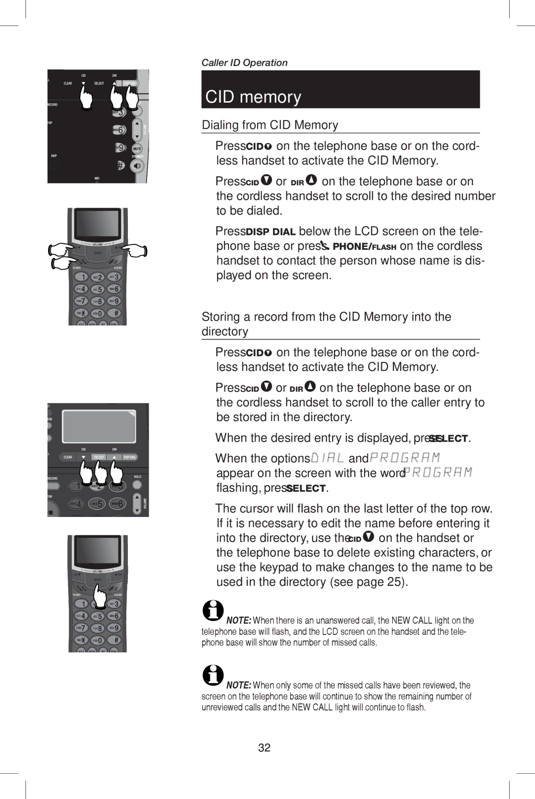 AT&T E5908 user manual Dialing from CID Memory, Storing a record from the CID Memory into the directory 