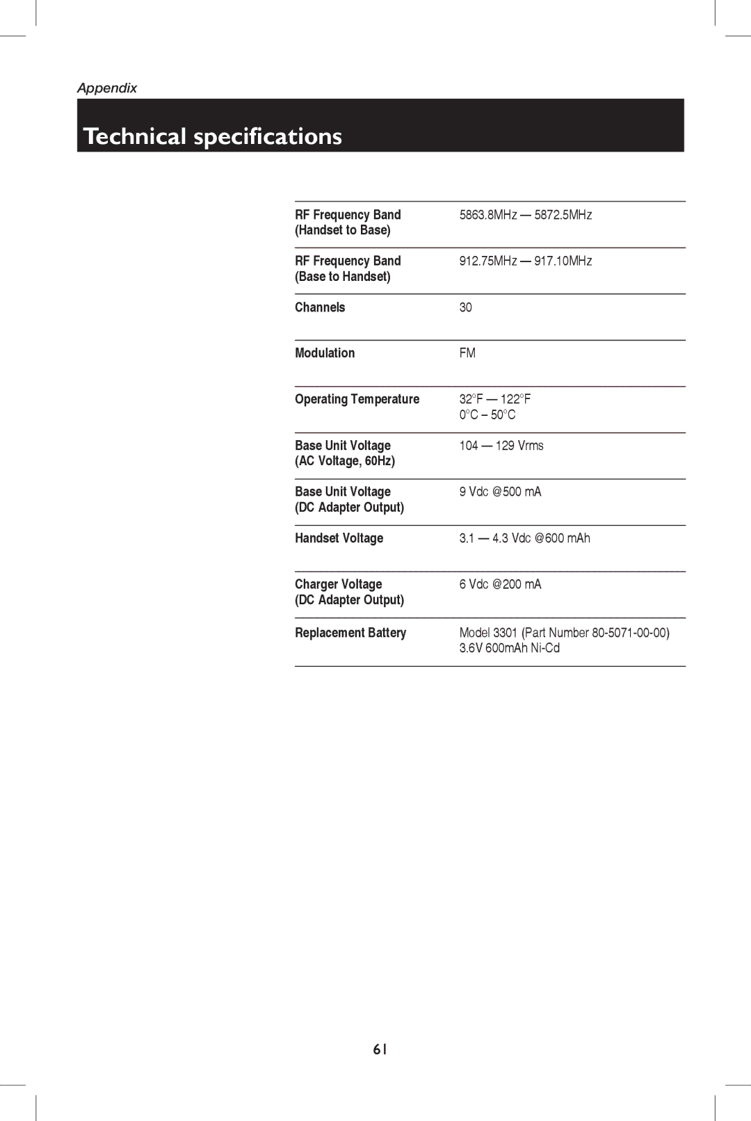 AT&T E5908 user manual Technical specifications 