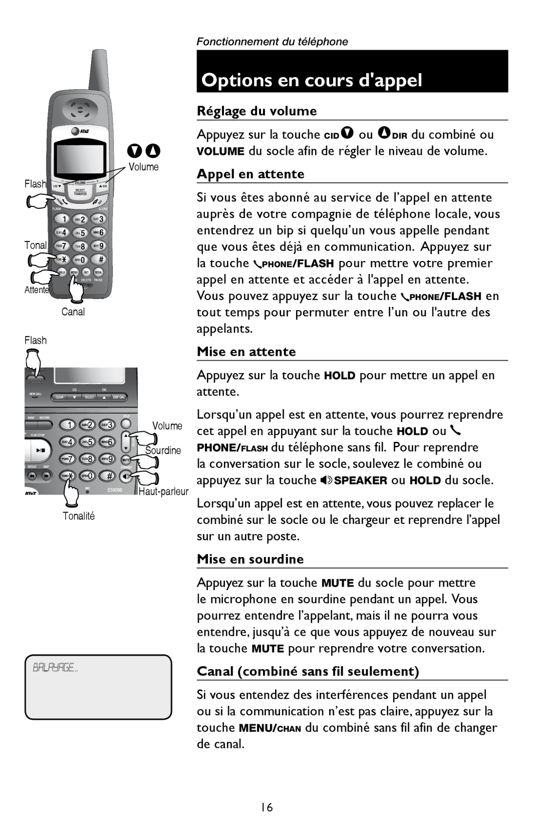 AT&T E5909 manual Options en cours dappel 