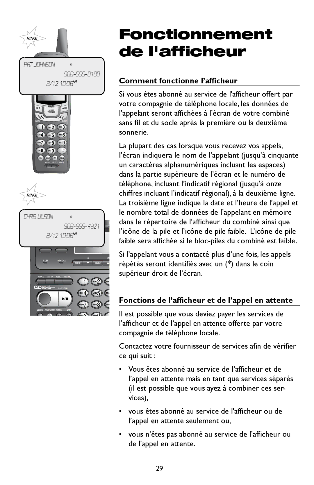 AT&T E5909 manual Comment fonctionne l’afficheur, Fonctions de l’afficheur et de l’appel en attente 