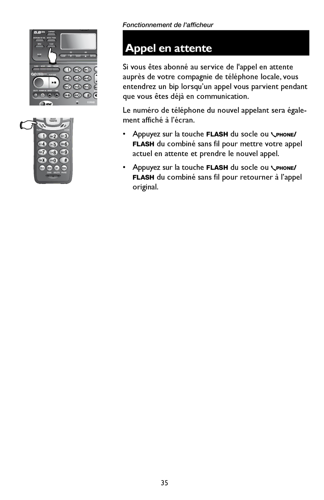 AT&T E5909 manual Appel en attente, Original 