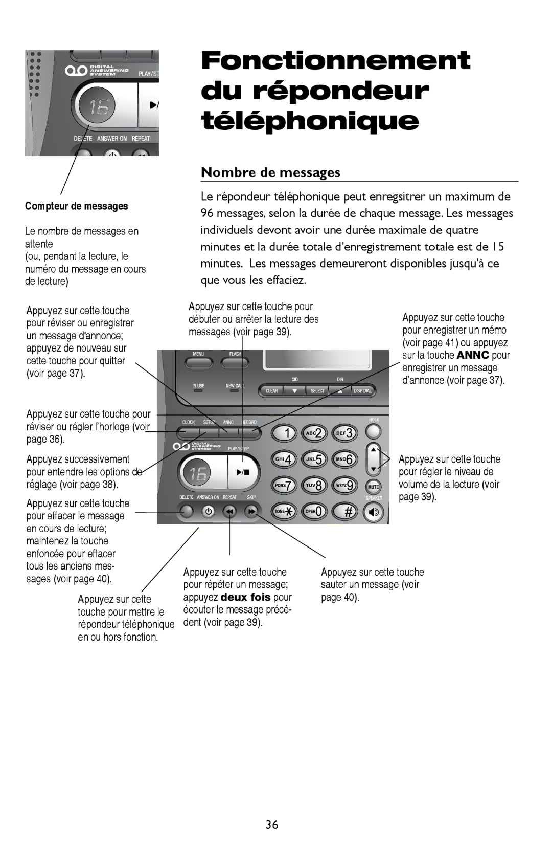 AT&T E5909 manual Nombre de messages, Compteur de messages 